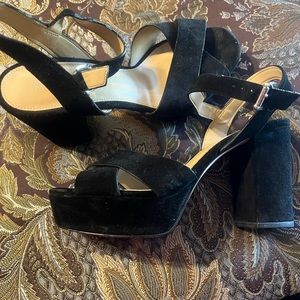 Michael Kors platform sandals. Chunky heels. Black suede. Size 9